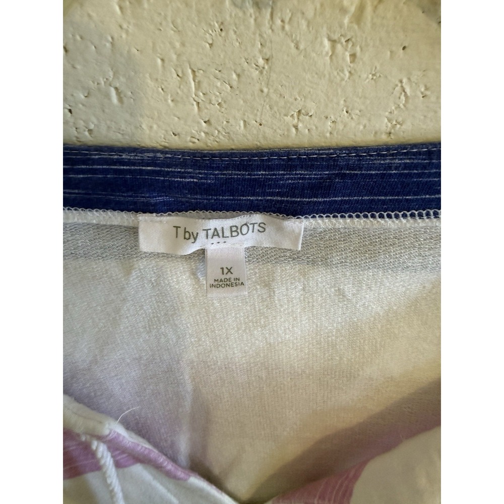 T by Talbots Sz 1X Women's Striped Pullover Top Multicolor Nautical V-neck - Picture 3 of 5